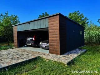 Garaż blaszany antracyt dwustanowiskowy — realizacja EVO GARAGE