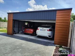 Garaż blaszany antracyt dwustanowiskowy — realizacja EVO GARAGE