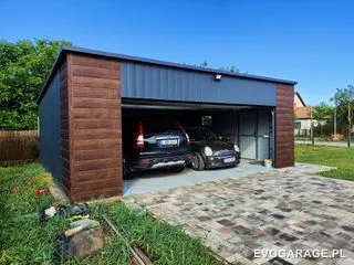 Garaż blaszany antracyt dwustanowiskowy — realizacja EVO GARAGE