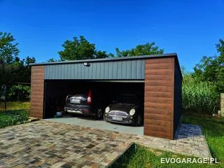 Garaż blaszany antracyt dwustanowiskowy — realizacja EVO GARAGE