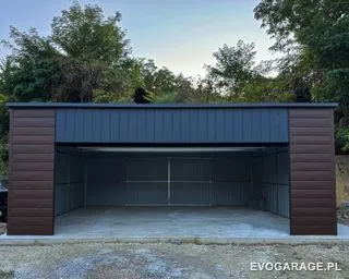 Garaż blaszany antracyt dwustanowiskowy — realizacja EVO GARAGE