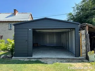 Garaż blaszany antracyt dwustanowiskowy — realizacja EVO GARAGE