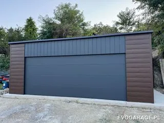 Garaż blaszany antracyt dwustanowiskowy — realizacja EVO GARAGE