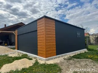 Garaż blaszany antracyt dwustanowiskowy — realizacja EVO GARAGE