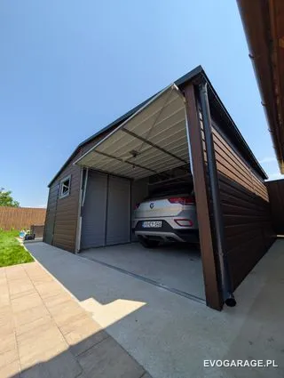 Garaż blaszany antracyt dwustanowiskowy — realizacja EVO GARAGE