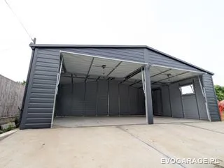 Garaż blaszany antracyt dwustanowiskowy — realizacja EVO GARAGE