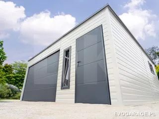 Garaż blaszany jasny antracytowy jednostanowiskowy — realizacja EVO GARAGE