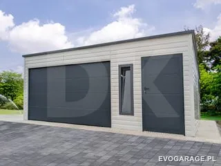 Garaż blaszany jasny antracytowy jednostanowiskowy — realizacja EVO GARAGE