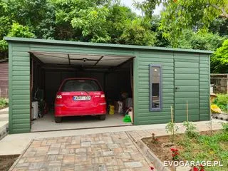 Garaż blaszany zielony jednostanowiskowy — realizacja EVO GARAGE